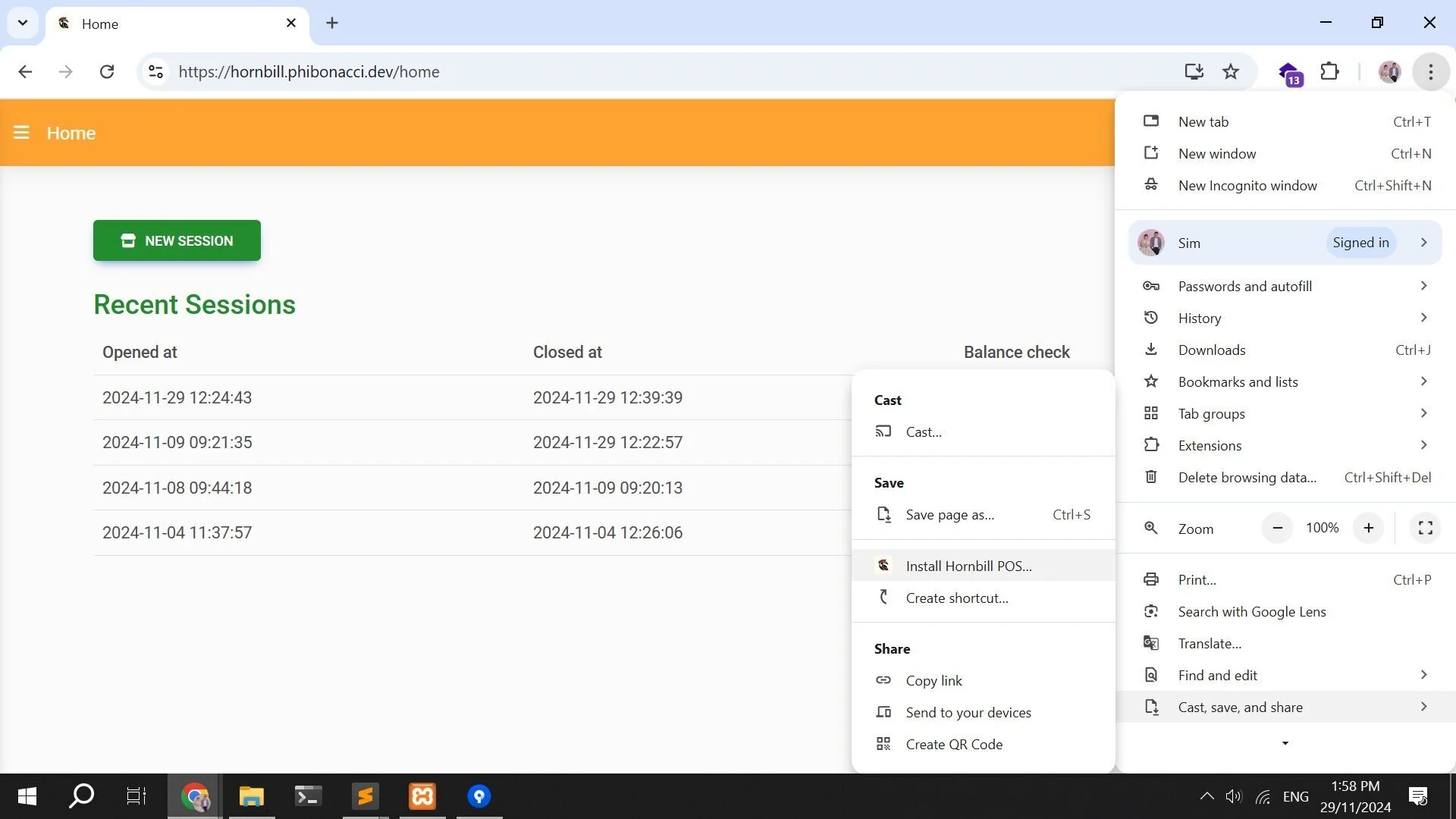 Hornbill POS installation screenshot